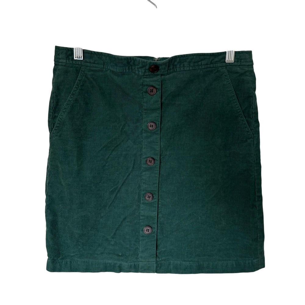 J.Crew Corduroy Mini Skirt Women 8 Green Excellent Button Front Pockets